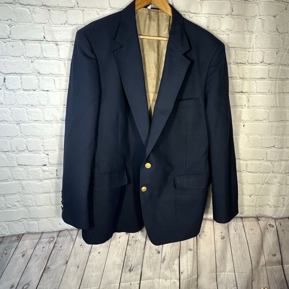 Arnold Palmer Blazer Sport‎ Coat Navy Blue Gold Buttons Crest Made in USA